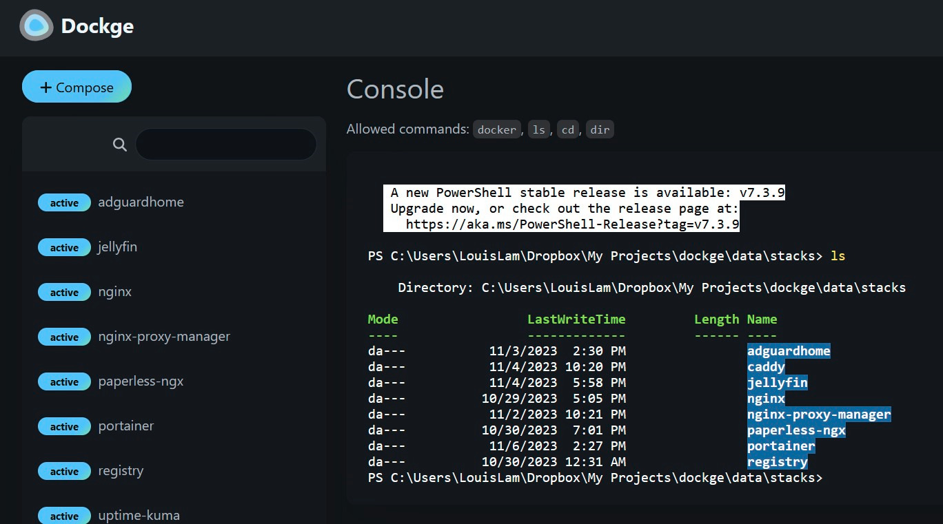 Dockge Console