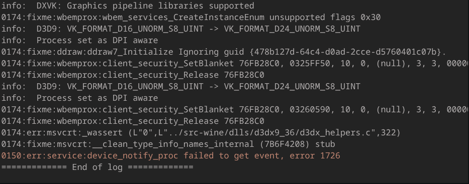 Screenshot of logs