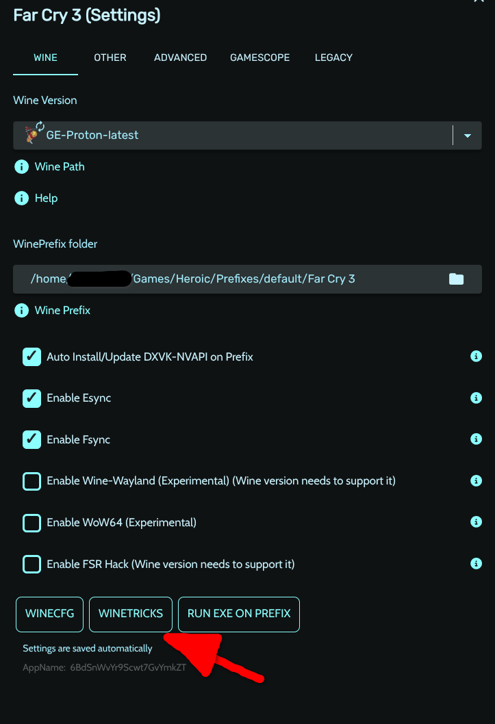 Open winetricks from settings